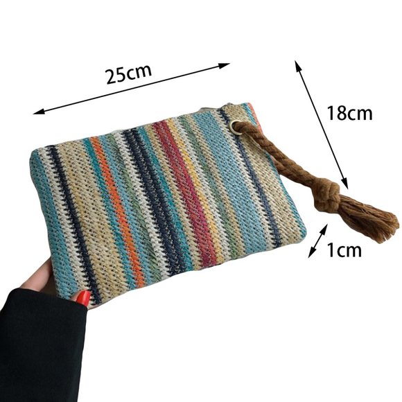 Multicolor Colorblock Tasseled Décor Straw Bag - Picture 6 of 6